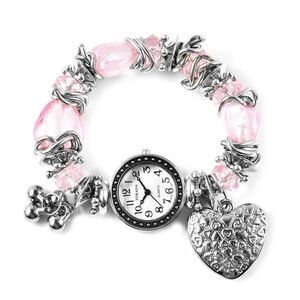 STRADA Pink Murano Style, Chroma  Multi Charm Bracelet Watch (6-6.50 In)